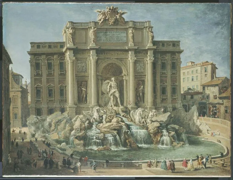 Fountain of Trevi, Rome, by Giovanni Paolo Panini, oil, 1750