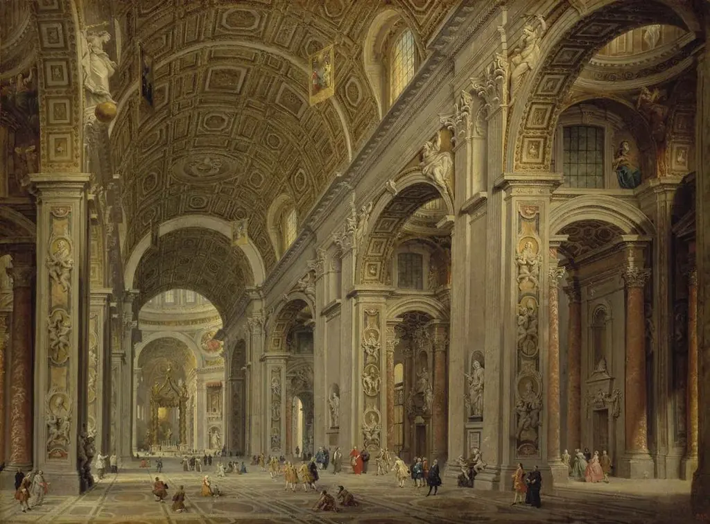 Interior of St Peter's Cathedral in Rome, by Giovanni Paolo Panini