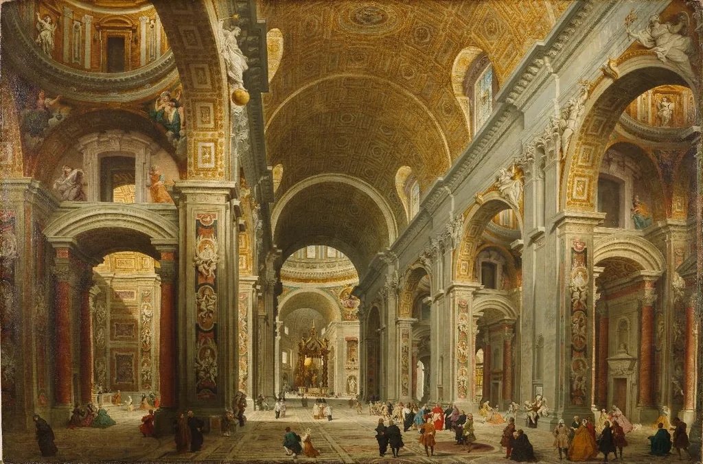 Interno di San Pietro, by Giovanni Paolo Panini, oil, 1734