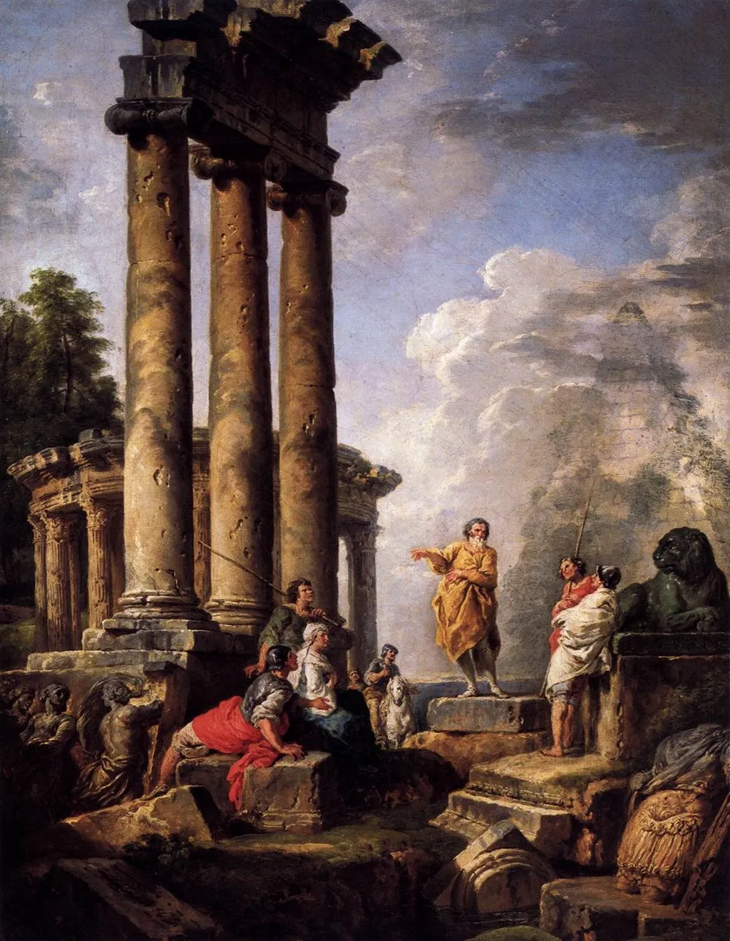 Ruins with Saint Paul preaching, by Giovanni Paolo Panini, oil, 1735