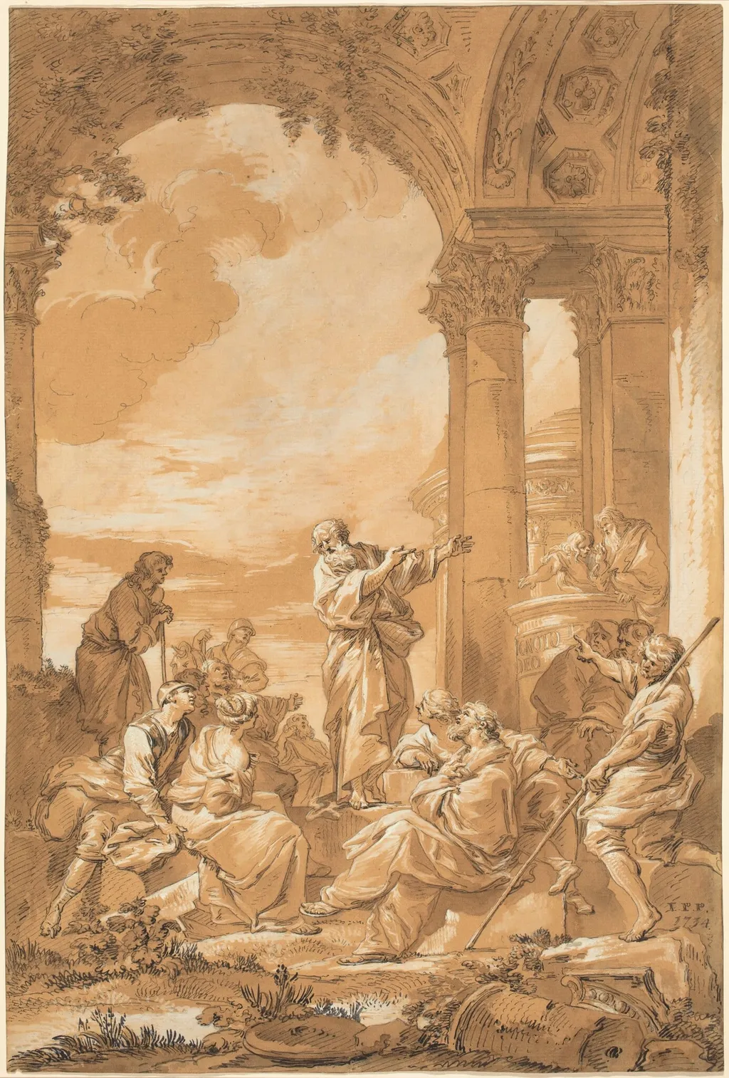 Saint Paul Preaching in Athens, by Giovanni Paolo Panini, ink, 1734
