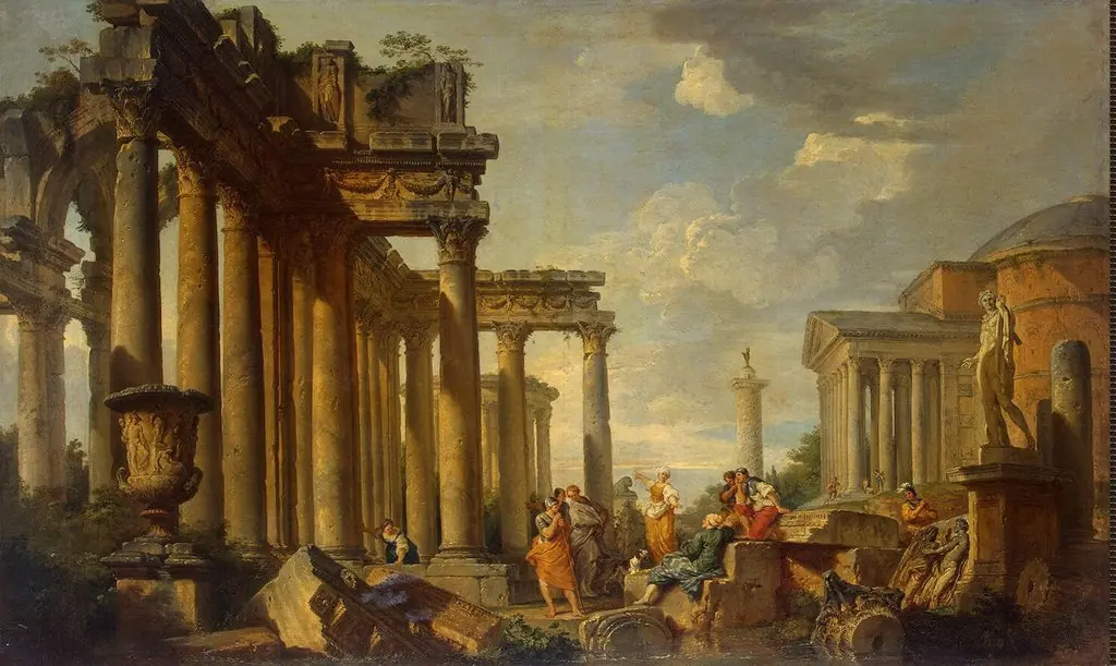 St Sibyl's Sermon in Roman Ruins with the Statue of Apollo, by Giovanni Paolo Panini