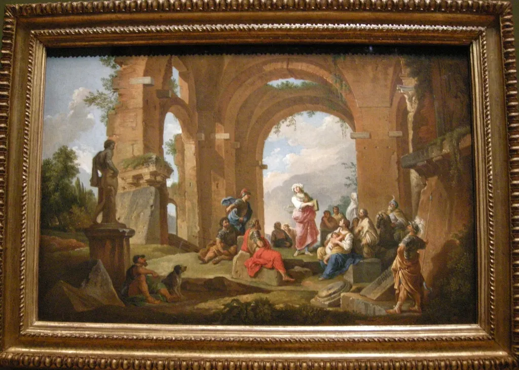 The Cumaean Sibyl delivering the Oracles, by Giovanni Paolo Panini, oil, 1741
