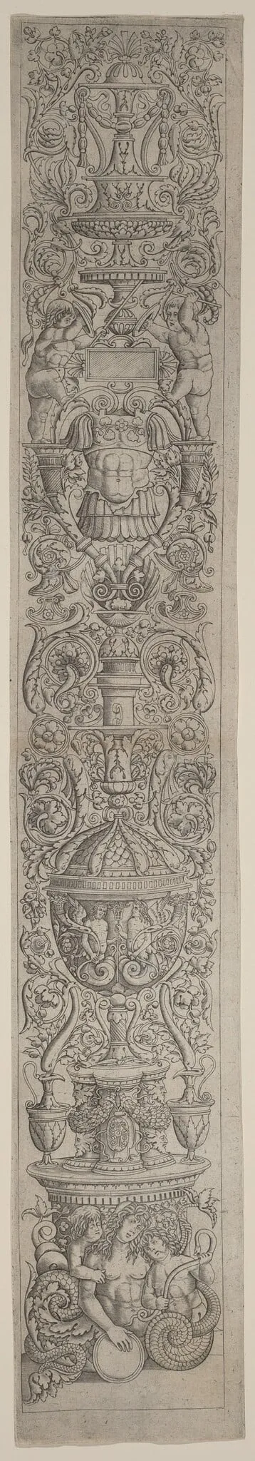 Ornament Panel: Nereid Ridden by Two Children, by Giovanni Pietro Birago, ink, 1510