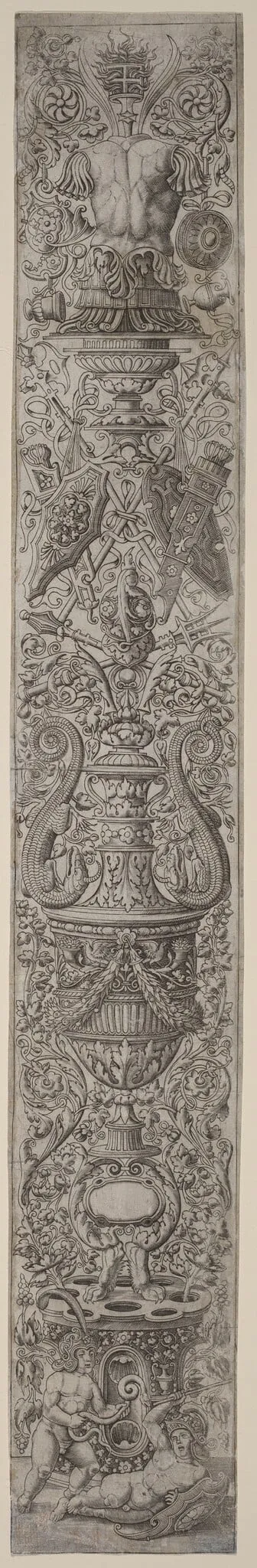 Ornament Panel: Two Children Wearing Helmets, by Giovanni Pietro Birago, ink, 1510
