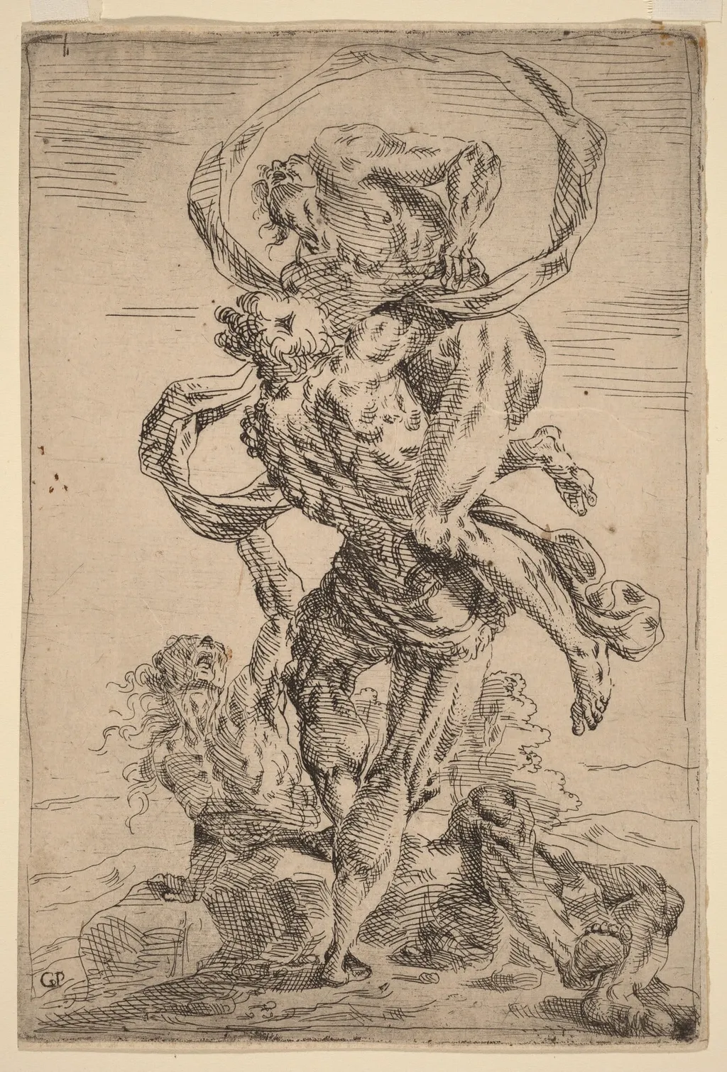Hercules and Antaeus, by Giovanni Pietro Possenti, ink, 1638