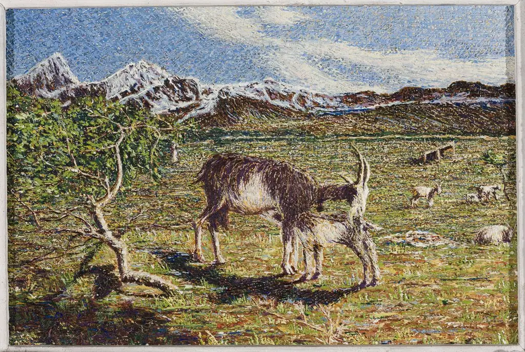 Goats against landscape, by Giovanni Segantini