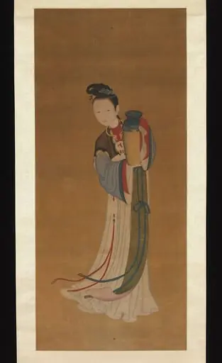 清   佚名   持瓶仕女   軸|Girl Bringing Jar of Wine, 1749