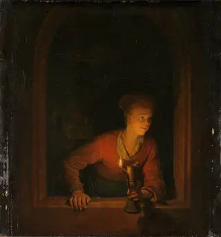 Girl with an Oil Lamp at a Window