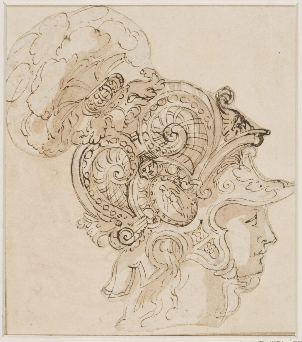 Head of a youth in a plumed helmet, by Girolamo da Carpi, 1550