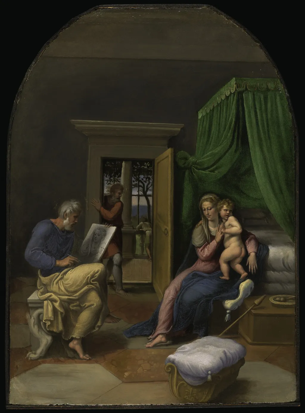 Saint Luke Drawing the Virgin and Christ Child, by Girolamo da Carpi, unspecified, 1535