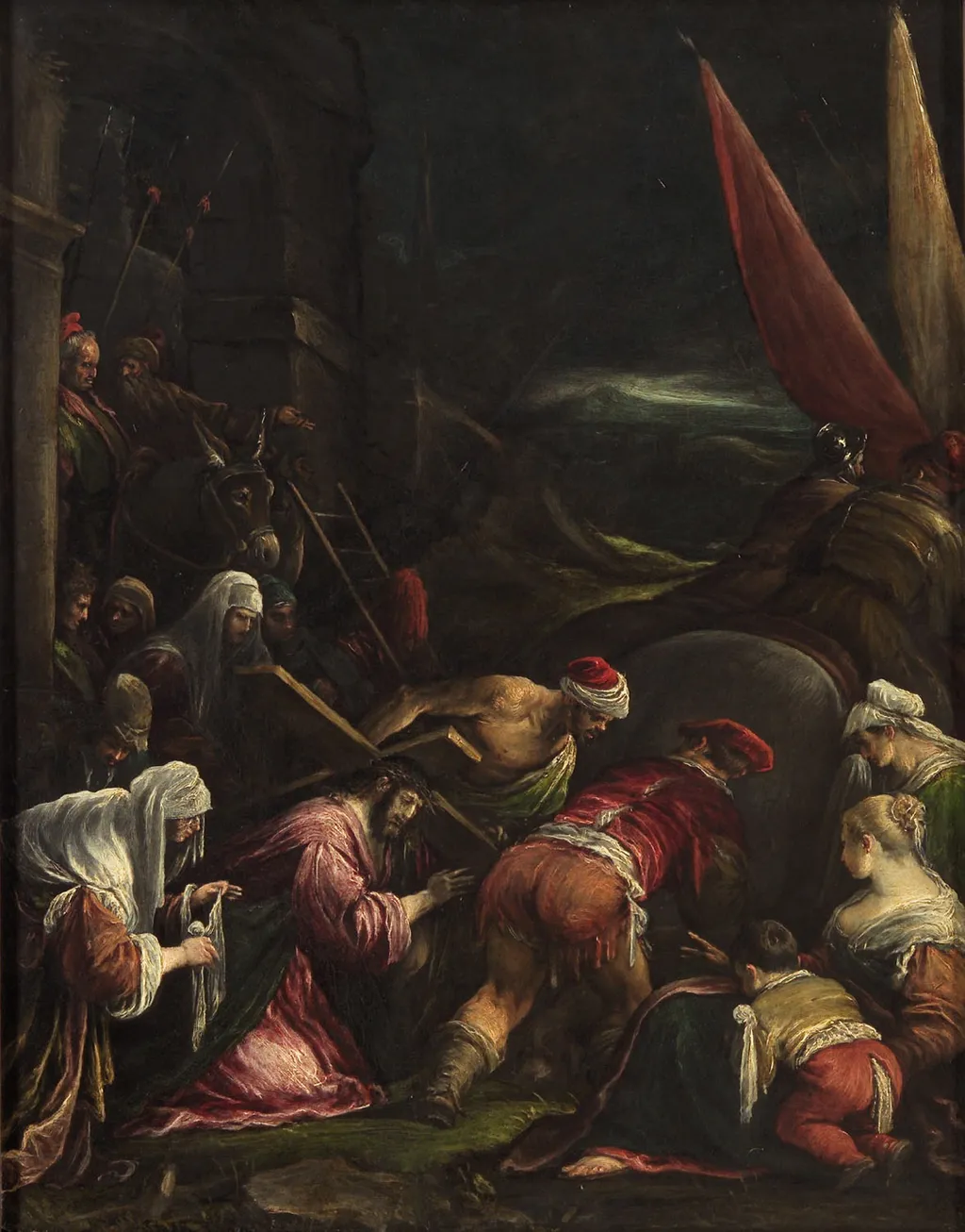 Christ Carrying the Cross meets with Veronica, by Girolamo da Ponte, oil, 1596