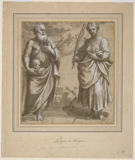 Saint Jerome and Saint Catherine of Alexandria Standing in a Landscape, by Girolamo da Treviso the Younger