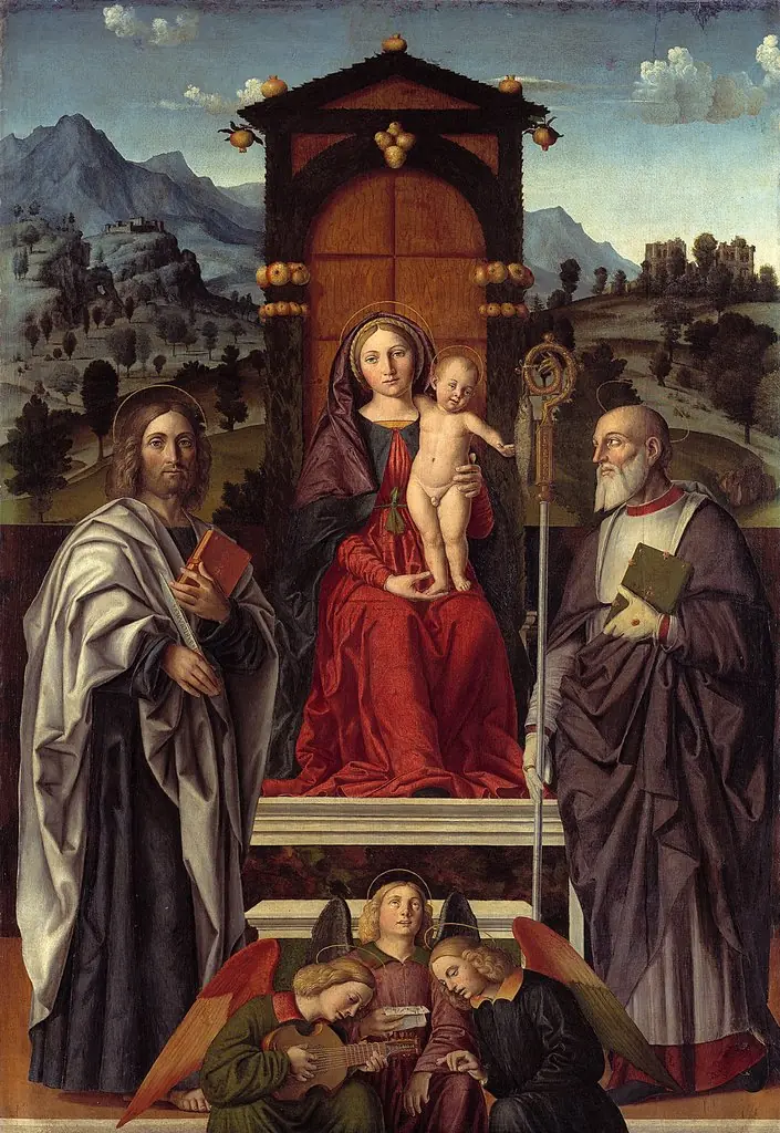 Mary and Child Enthroned with Saints, by Girolamo dai Libri