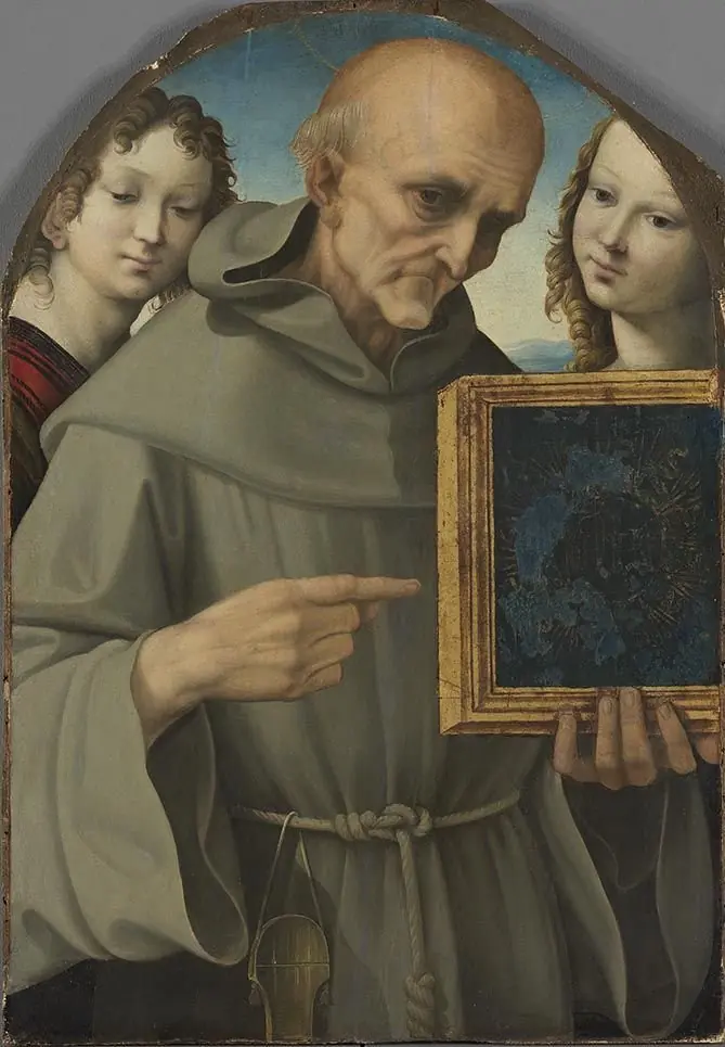 Der hl. Bernardin von Siena mit zwei Engeln, by Girolamo del Pacchia