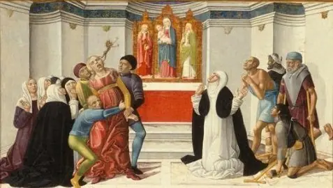 St. Catherine of Siena Exorcising a Possessed Woman, by Girolamo di Benvenuto