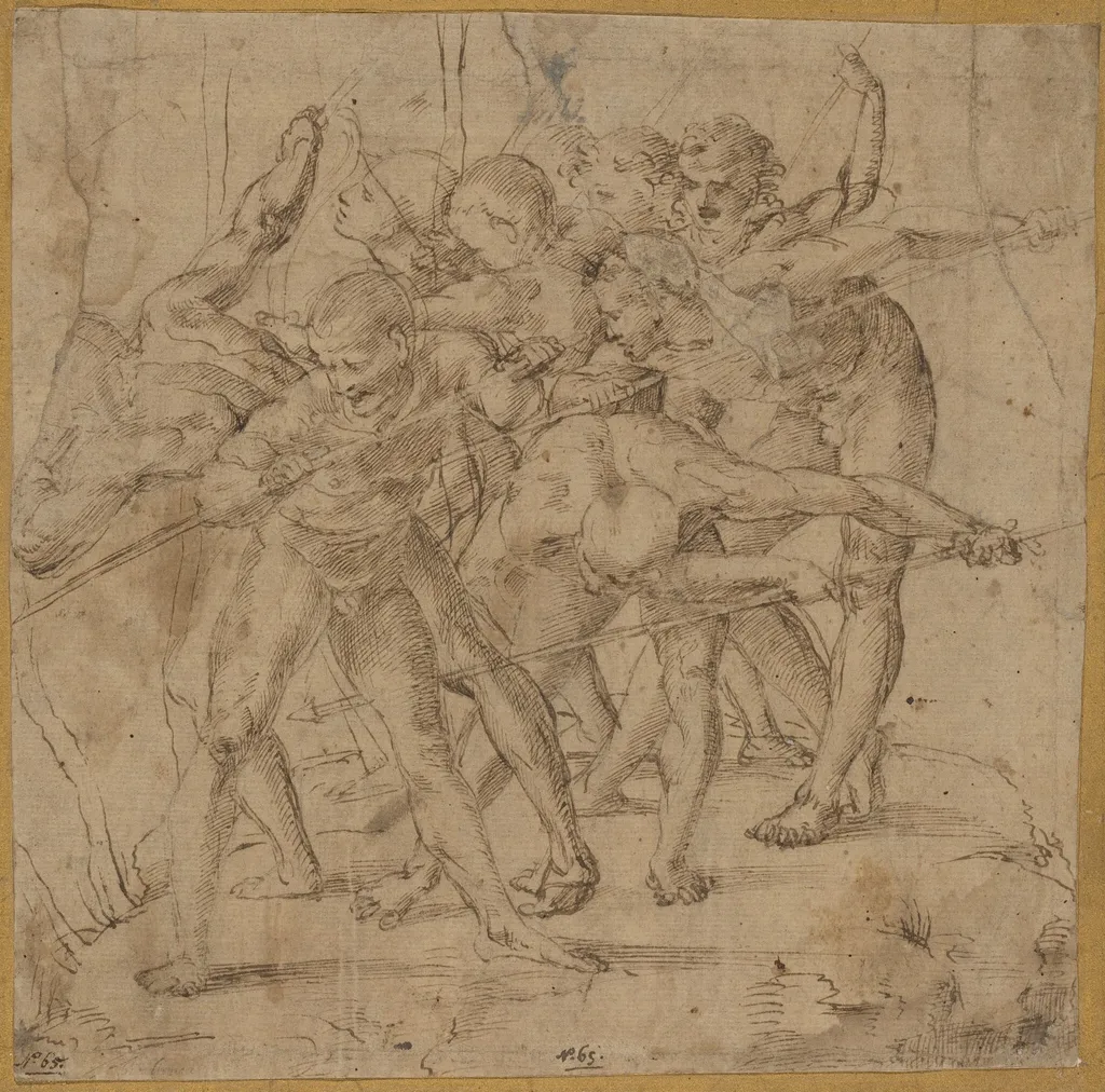 Battle Scene, by Girolamo Genga, ink, 1514