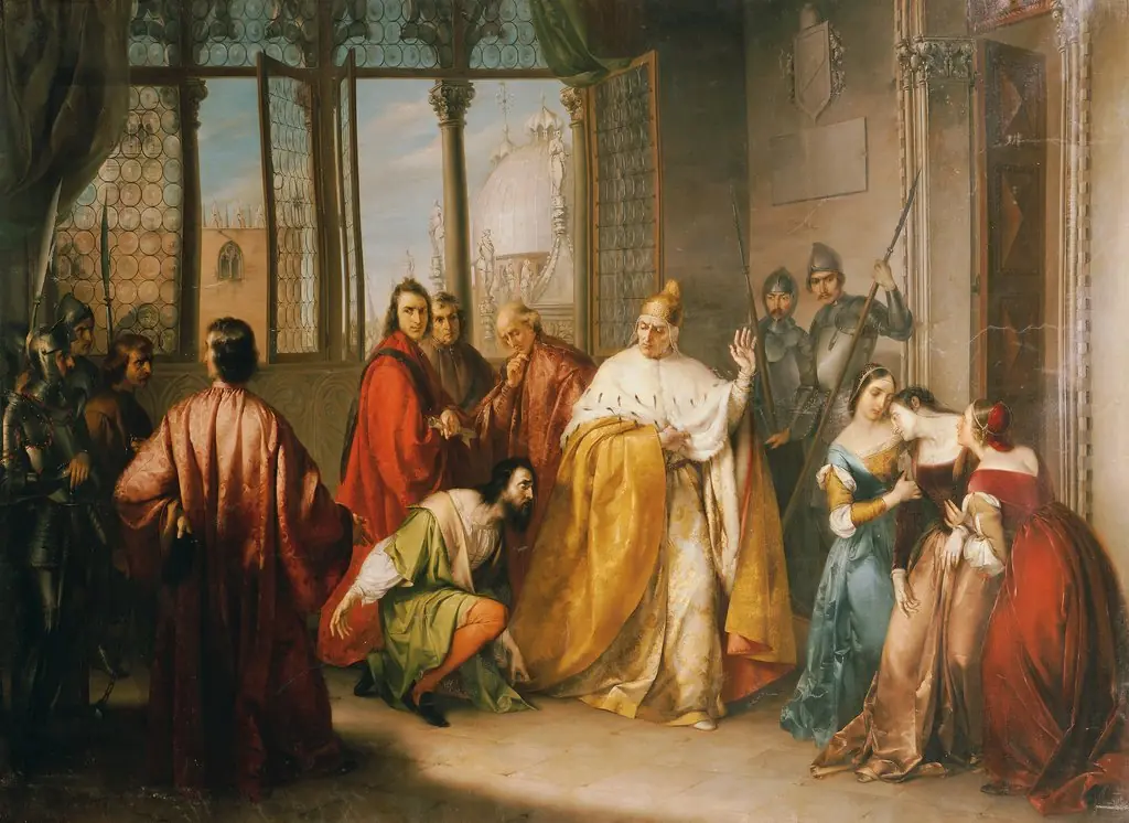 Der Doge Francesco Foscari schickt seinen Sohn Giacomo in die Verbannung ("I due Foscari"), by Girolamo Michelangelo Grigoletti