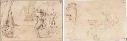 Romulus and Remus Found by Faustulus (recto) Concentric Circles (verso), by Girolamo Romanino