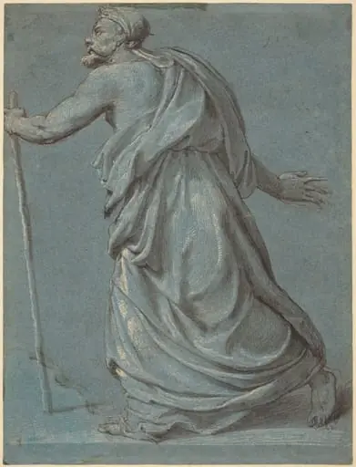 Study of a Man Walking towards the Left Holding a Staff, by Girolamo Siciolante