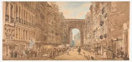 A Selection of Twenty of the Most Picturesque Views in Paris: View of the Gate of St. Denis taken from the Suburbs, by Girtin