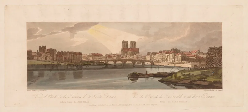 A Selection of Twenty of the Most Picturesque Views in Paris: View of the Pont de la Tournelle & Notre Dame Taken from the Arsenal, by Girtin, 1802