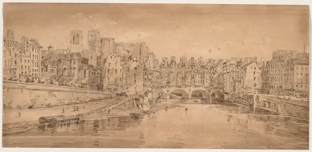 A Selection of Twenty of the Most Picturesque Views in Paris: View of Pont St. Michel, taken from Pont Neuf, by Girtin, 1802
