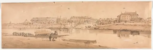 A Selection of Twenty of the Most Picturesque Views in Paris: View of the Palace and Village of Choisi on the Banks of the Seine, by Girtin