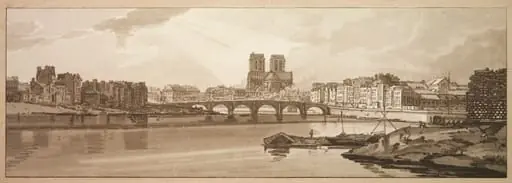 A Selection of Twenty of the Most Picturesque Views in Paris: View of Pont de la Tournelle & Notre Dame taken from the Arsenal, by Girtin