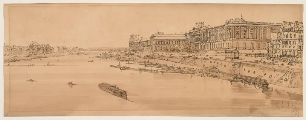 A Selection of Twenty of the Most Picturesque Views in Paris: View of the Louvre and Bridge of the Tuilleries taken from Pont Neuf, by Girtin, 1802