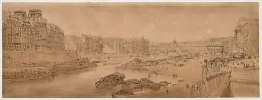 A Selection of Twenty of the Most Picturesque Views in Paris:  View of the City with the Louvre taken from the Pont Marie, by Girtin