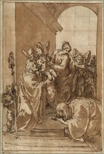 Madonna and Child with Angels, Saint Benedict, and Saint Scholastica, by Giulio Benso