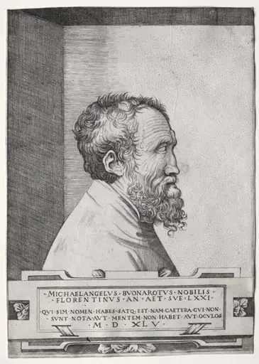 Portrait of Michelangelo in profile facing right, by Giulio Bonasone