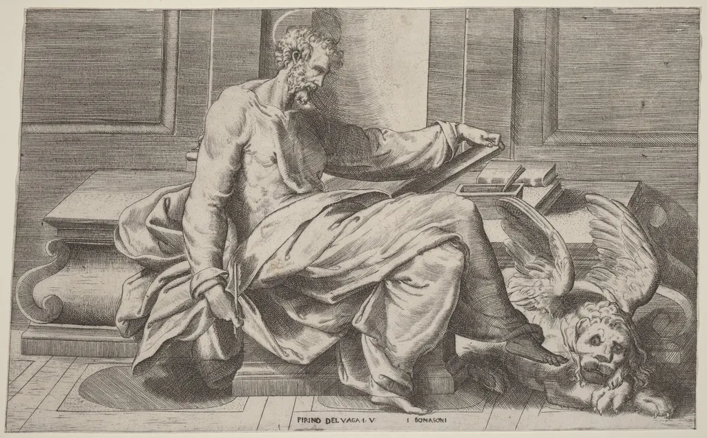 Saint Mark Writing His Gospels, by Giulio Bonasone, ink, 1539