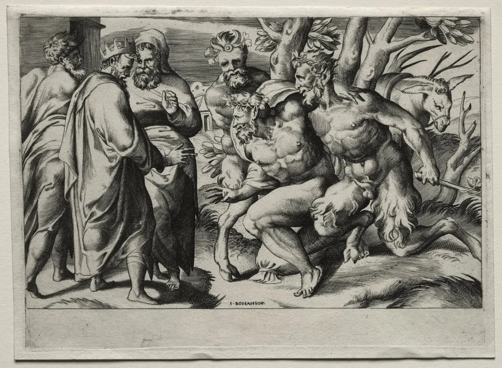 Silenus and King Midas, by Giulio Bonasone, 1550