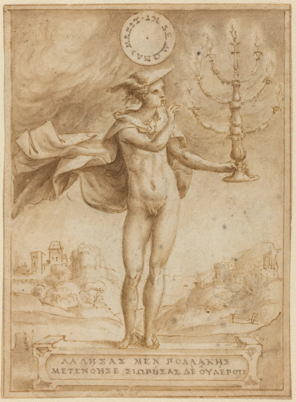 Study for Harpocrates (Silentio Deum Cole), by Giulio Bonasone, ink, 1539
