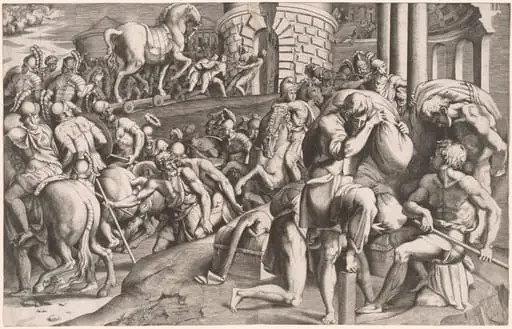 The Trojans Hauling the Wooden Horse into Troy, by Giulio Bonasone