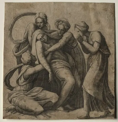 The Virgin Fainting in the Arms of Three Holy Women, by Giulio Bonasone