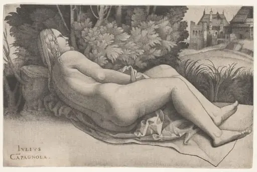 Venus Reclining in a Landscape, by Giulio Campagnola