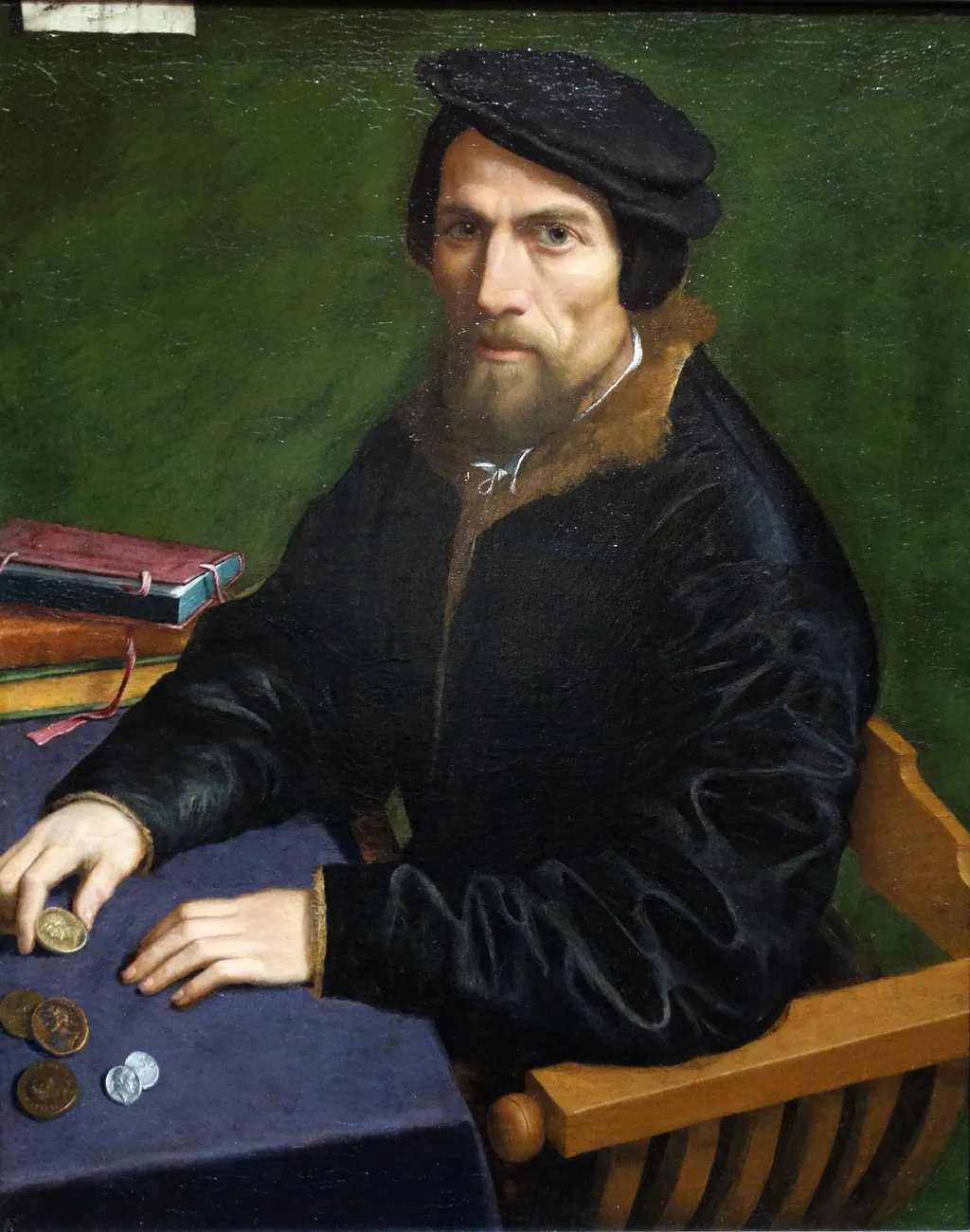 Portrait of a Man with coins, by Giulio Campi, oil, 1540
