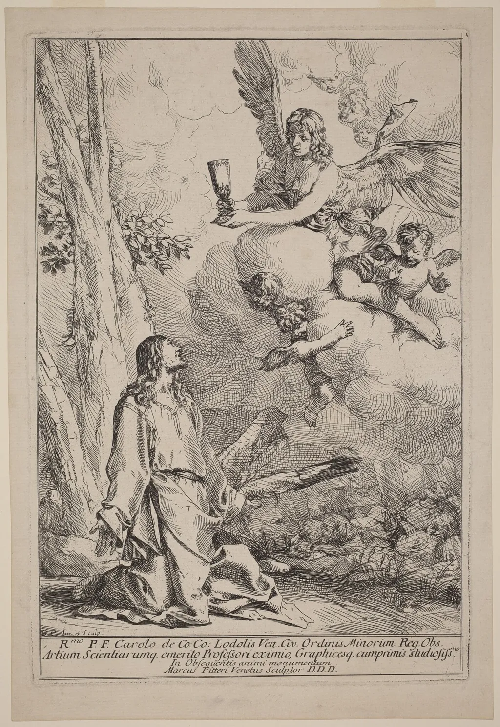 Christ on the Mount of Olives, by Giulio Carpioni, ink, 1646