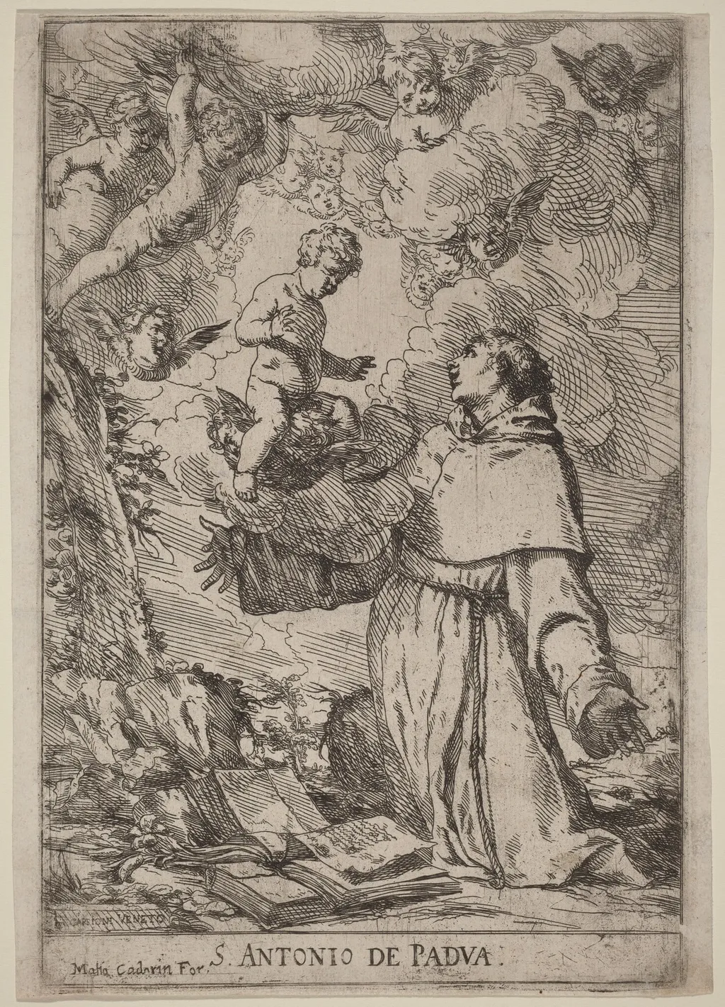 Saint Anthony of Padua, by Giulio Carpioni, ink, 1644