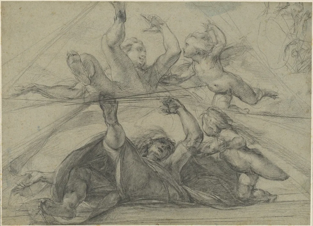 Ceiling Studies of a Prophet and a Putto Seen from Below, by Giulio Cesare Procaccini, oil, 1604