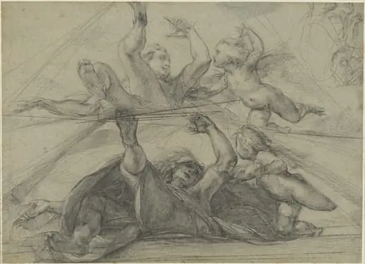 Ceiling Studies of a Prophet and a Putto Seen from Below, by Giulio Cesare Procaccini