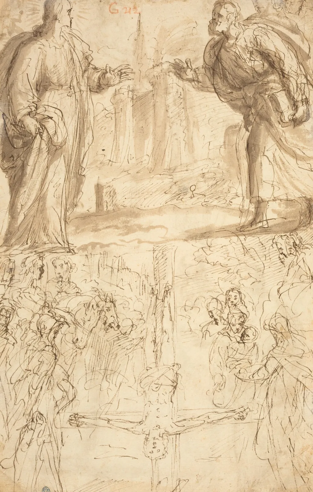 Crucifixion of Saint Peter, by Giulio Cesare Procaccini, ink, 1612