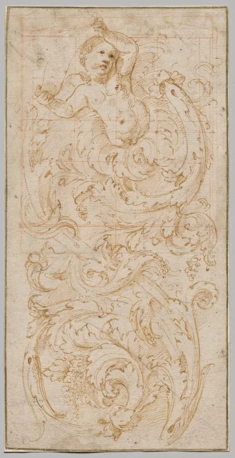 Design for a Frieze with a Putto and Acanthus Leaves, by Giulio Romano, 1520