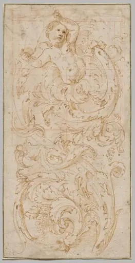 Design for a Frieze with a Putto and Acanthus Leaves, by Giulio Romano