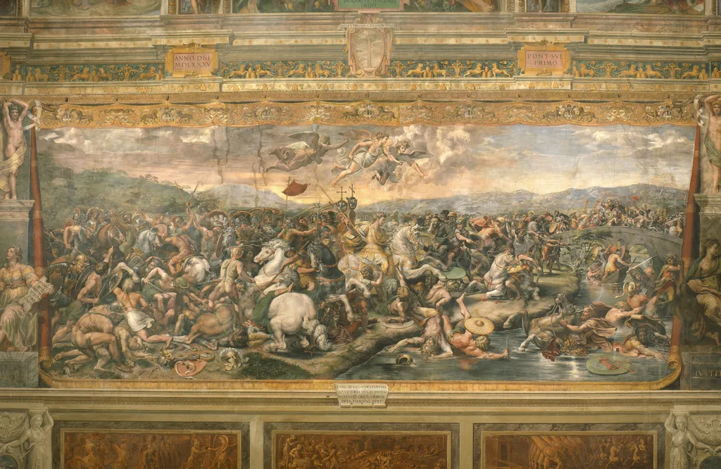 The Battle of the Milvian Bridge, by Giulio Romano, fresco, 1520