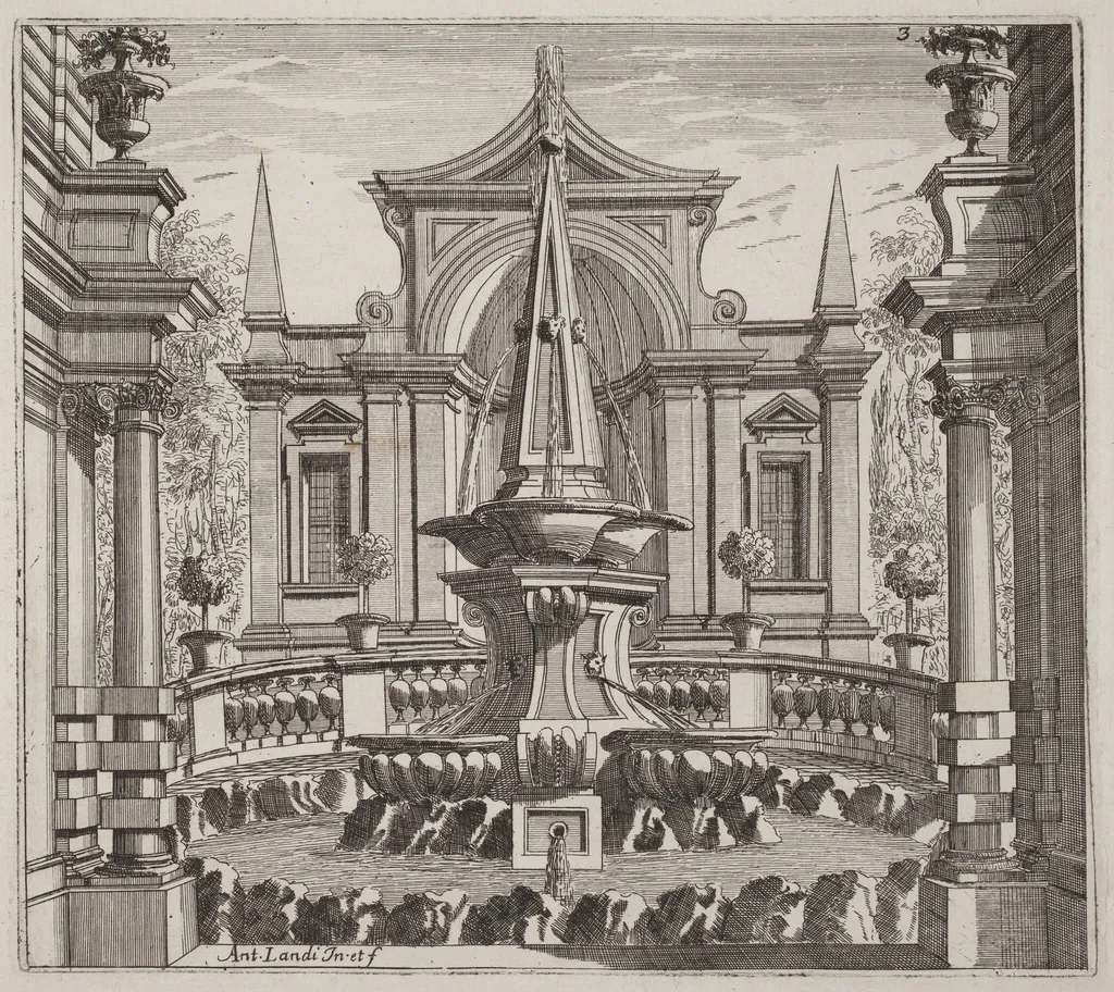 Fantastic Garden with a Fountain and a Garden Pavilion, by Giuseppe Antonio Landi, ink, 1753