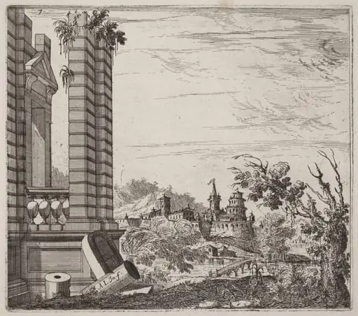 Fantastic River Landscape with Ruins and a Castle, by Giuseppe Antonio Landi